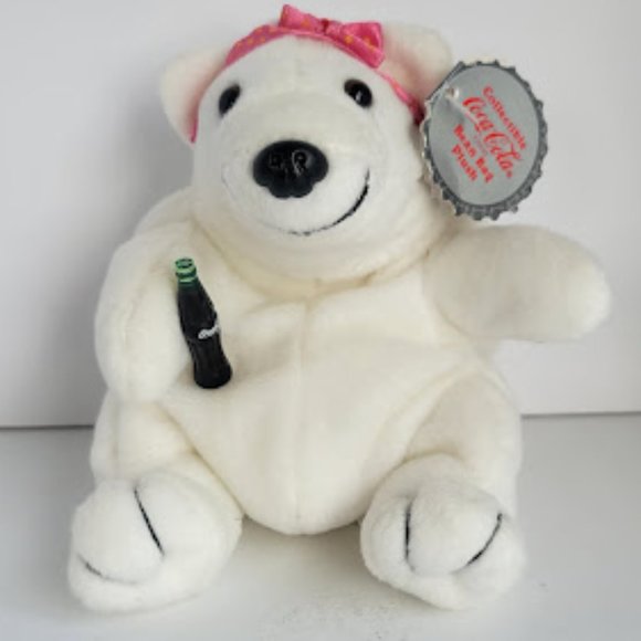 Set of 2 Vintage Plush Coca Cola Polar Bears with Tags 5" tall - Picture 2 of 6